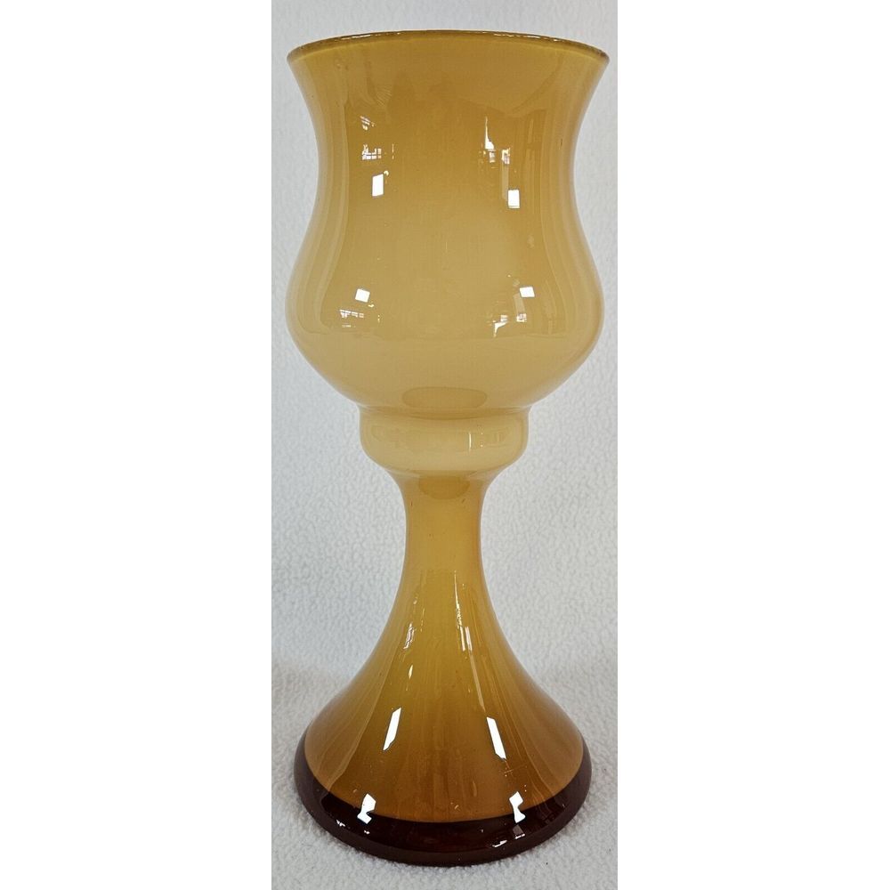 Enesco Imports Japan‎ Glass Goblet Vase Amber With Ivory Inside Vintage 8" MCM